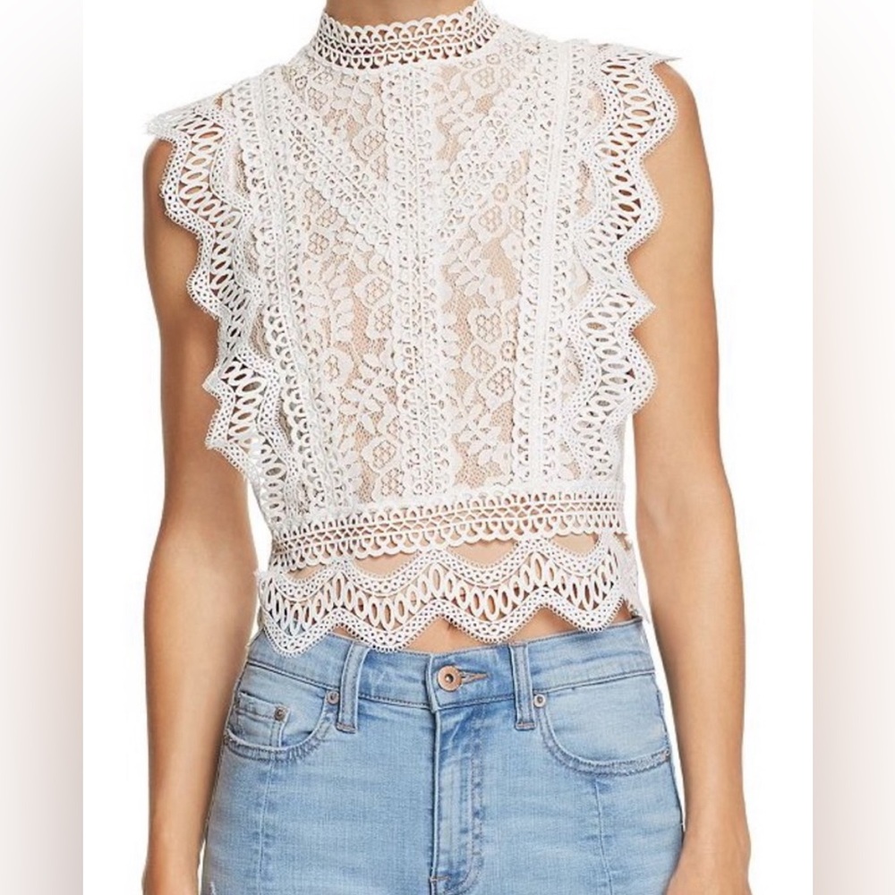 Lucy Paris Abigail Lace Cropped Blouse, White, Large